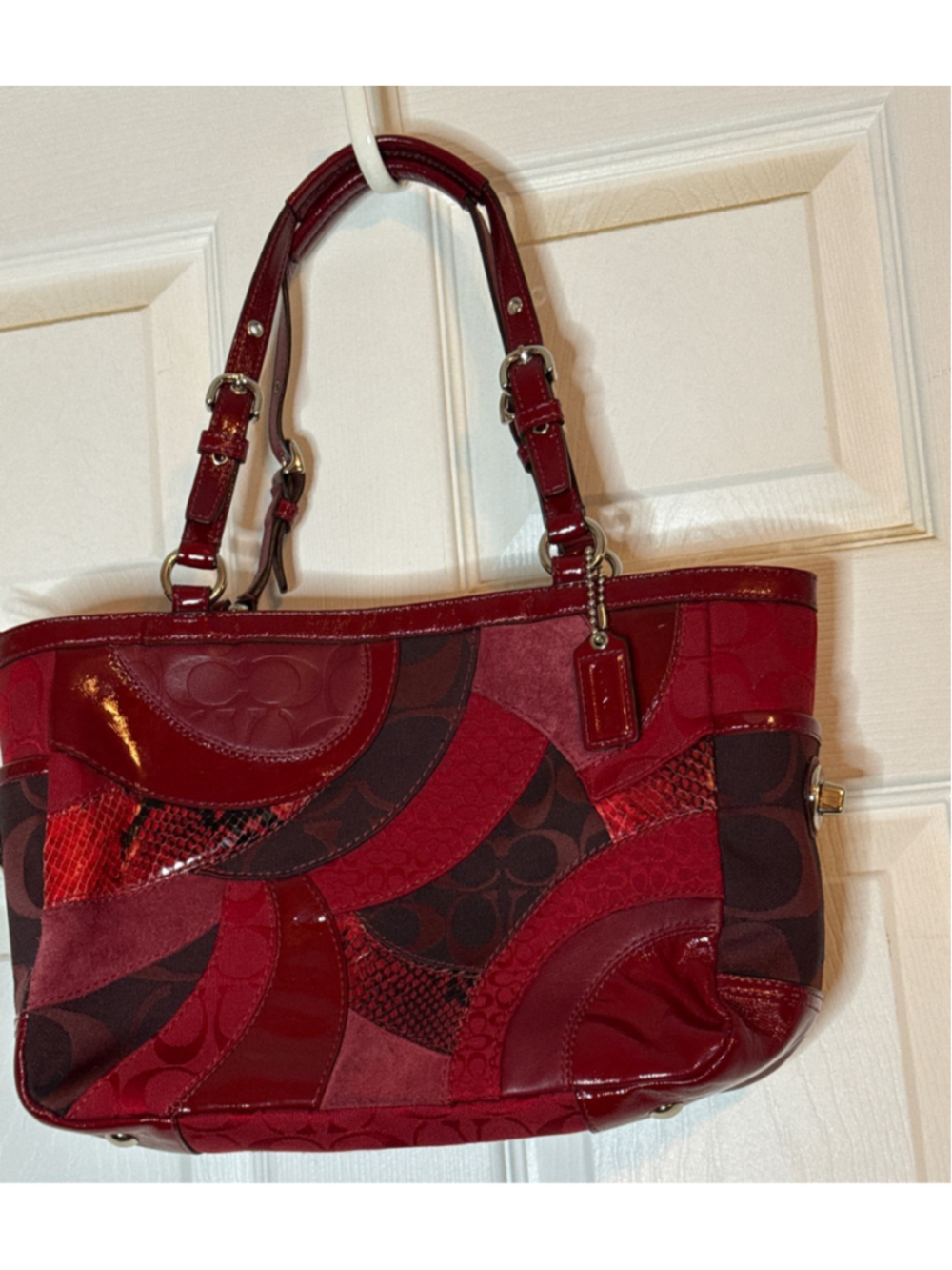 Coach Patchwork Tote Bag One Size Red